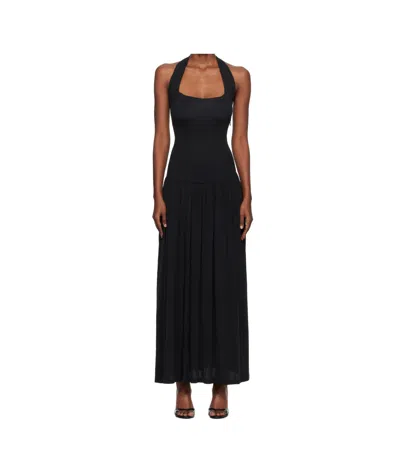 Aya Muse Feathered Long Dress In Black