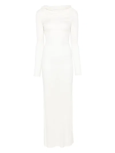 Aya Muse Fine-knit Ultra-long Dress In White