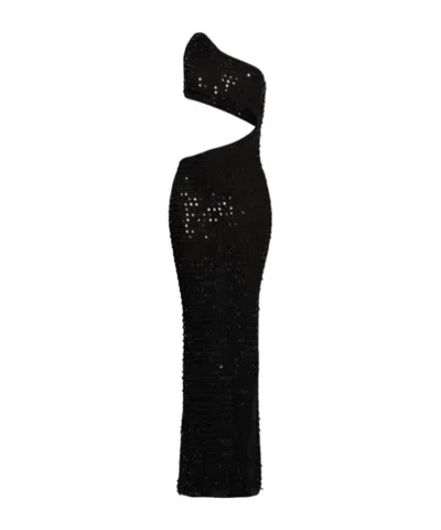 Aya Muse Gia Sequined Knit Long Dress In Black