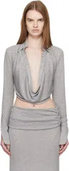 Aya Muse Draped Collared Top In Gray