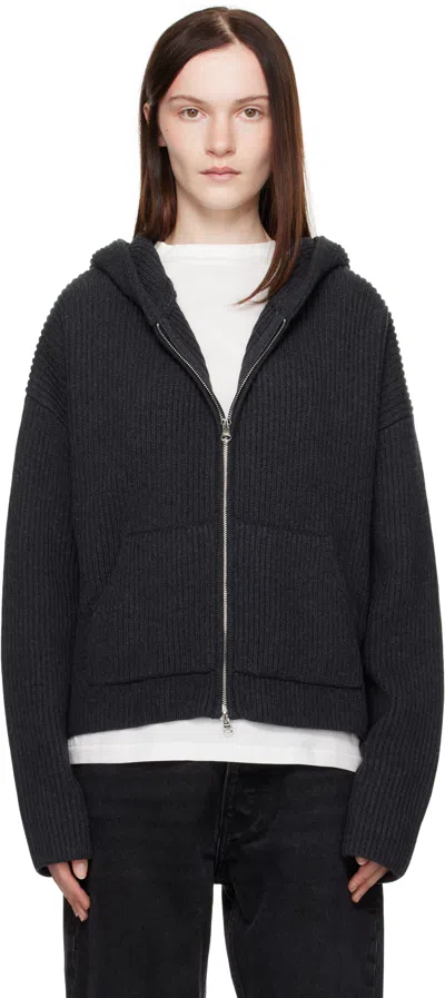Aya Muse Gray Knit Zip Up Hoodie In Charcoal
