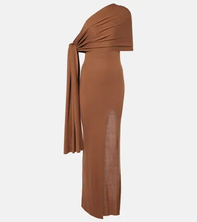 Aya Muse Hale One-shoulder Silk-blend Maxi Dress In Brown