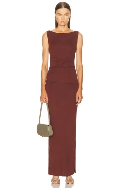 Aya Muse Lvr Exclusive Silk Viscose Long Dress In Brown