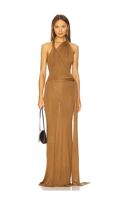 Aya Muse Halter Maxi Dress In Tigers Eye
