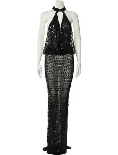 Pre-owned Aya Muse Halterneck Long Dress In Black