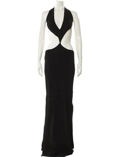 Pre-owned Aya Muse Halterneck Long Dress In Black