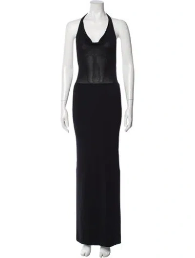 Pre-owned Aya Muse Halterneck Long Dress In Black