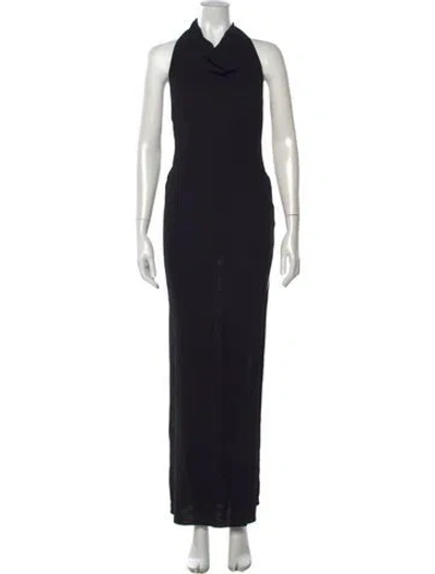 Pre-owned Aya Muse Halterneck Long Dress In Black