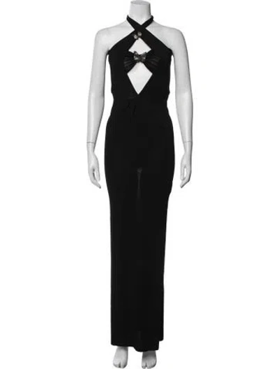 Pre-owned Aya Muse Halterneck Long Dress In Black