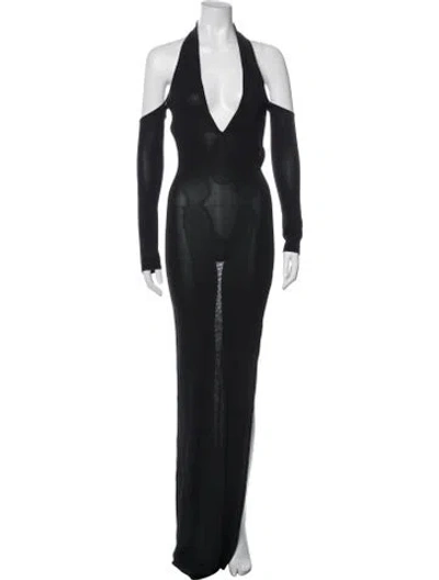 Pre-owned Aya Muse Halterneck Long Dress In Black