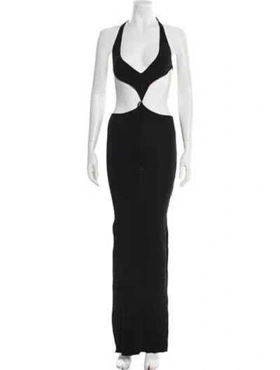 Pre-owned Aya Muse Halterneck Long Dress In Black