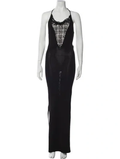 Pre-owned Aya Muse Halterneck Long Dress In Black