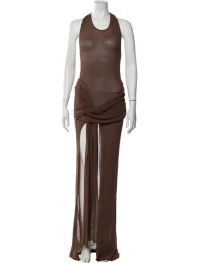 Pre-owned Aya Muse Halterneck Long Dress In Brown