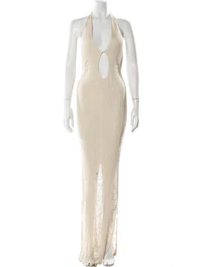 Pre-owned Aya Muse Halterneck Long Dress In Neutral