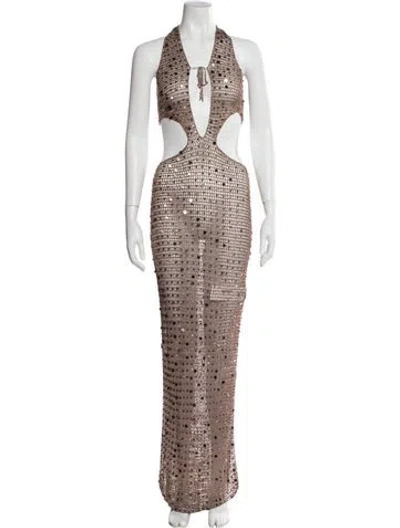Pre-owned Aya Muse Halterneck Long Dress In Neutral