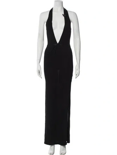 Pre-owned Aya Muse Halterneck Long Dress W/ Tags In Black