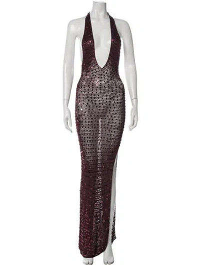 Pre-owned Aya Muse Halterneck Long Dress W/ Tags In Burgundy
