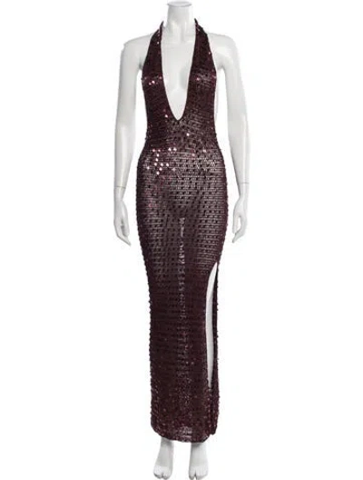 Pre-owned Aya Muse Halterneck Long Dress W/ Tags In Burgundy