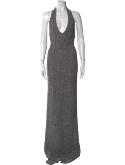 Pre-owned Aya Muse Halterneck Long Dress W/ Tags In Gray