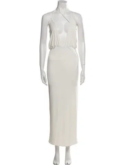 Pre-owned Aya Muse Halterneck Long Dress In White
