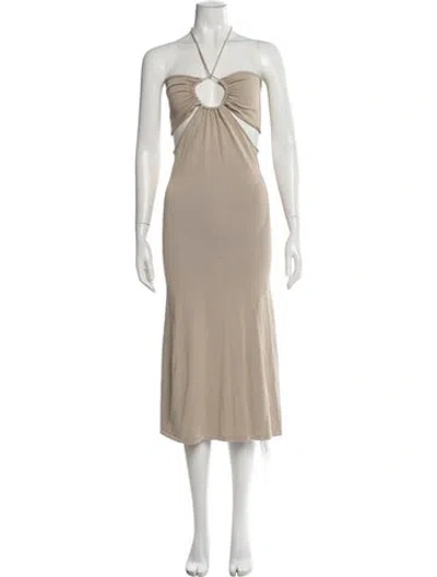 Pre-owned Aya Muse Halterneck Midi Length Dress In Neutrals