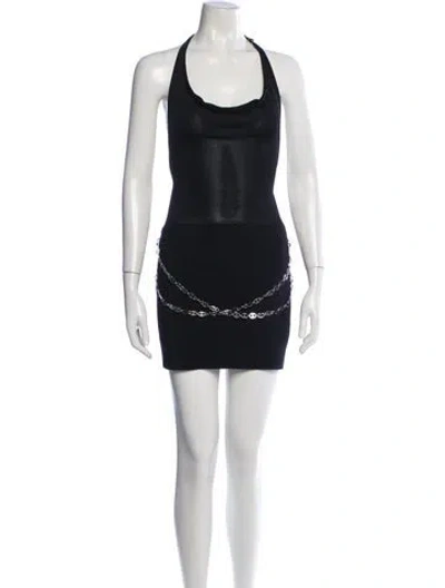 Pre-owned Aya Muse Halterneck Mini Dress In Black