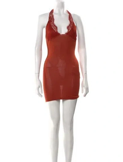 Pre-owned Aya Muse Halterneck Mini Dress In Orange