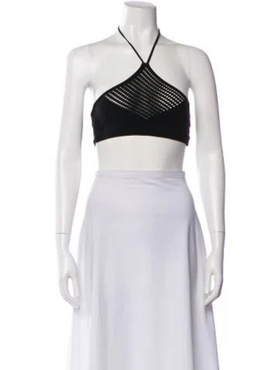 Pre-owned Aya Muse Halterneck Sleeveless Crop Top In Black