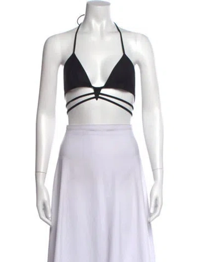 Pre-owned Aya Muse Halterneck Sleeveless Crop Top In Black
