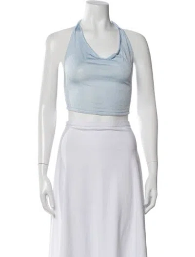 Pre-owned Aya Muse Halterneck Sleeveless Crop Top In Blue