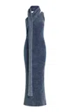 Aya Muse Han Scarf-detailed Knit Cotton-blend Dress In Blue