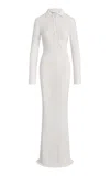 Aya Muse Helia Asymmetric Knit Cotton Polo Maxi Dress In White