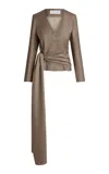 Aya Muse Horo Tie-detailed Wool-blend Top In Taupe