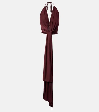 Aya Muse Kaima Draped Jersey Crop Top In Burgundy