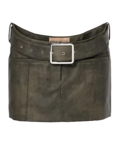 Aya Muse Kaya Belted Faux Leather Miniskirt In Brown