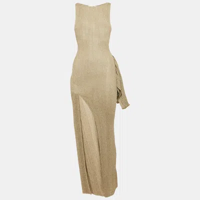 Aya Muse Kei Beige Lurex Knit Maxi Evening Dress In Brown