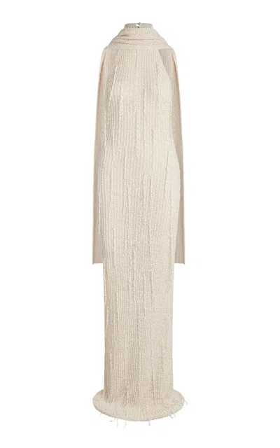Aya Muse Kiran Ribbon-knit Cotton-blend Maxi Dress In Off-white