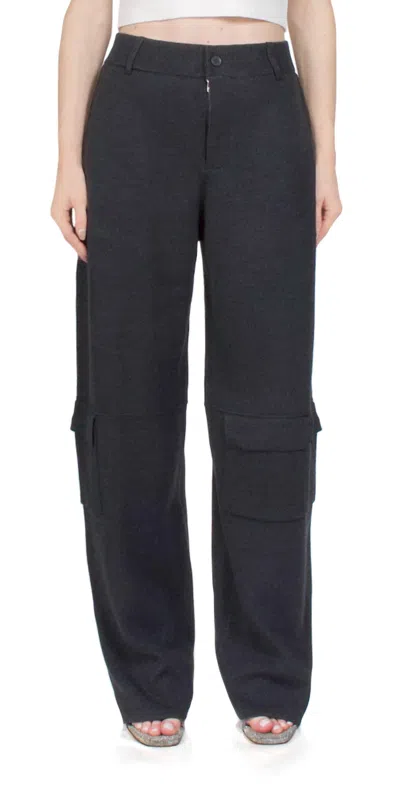 Aya Muse Knit Cargo Pants In Charcoal In Black