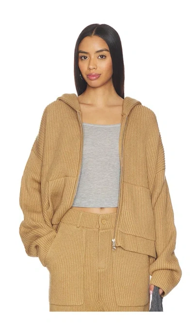 Aya Muse Knit Zip Up Hoodie In Brown