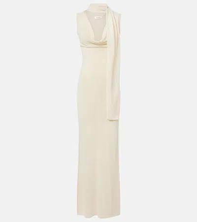 Aya Muse Knitted Draped Maxi Dress In White