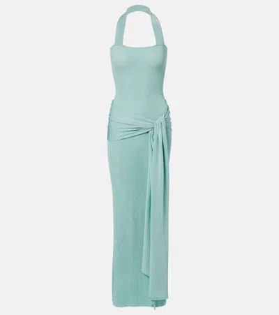 Aya Muse Knitted Lamé Maxi Dress In Green