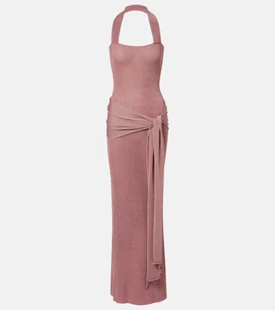 Aya Muse Knitted Lamé Maxi Dress In Pink