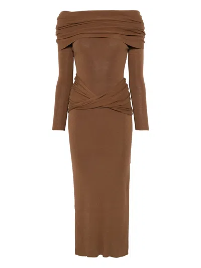 Aya Muse Knitted Maxi Dress In Brown