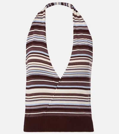 Aya Muse Knitted Striped Halterneck Top In Brown