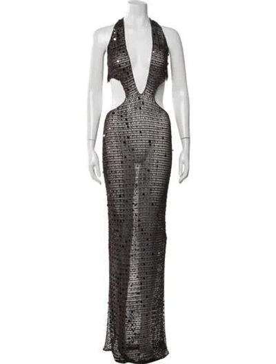 Pre-owned Aya Muse Lace Pattern Long Dress In Brown