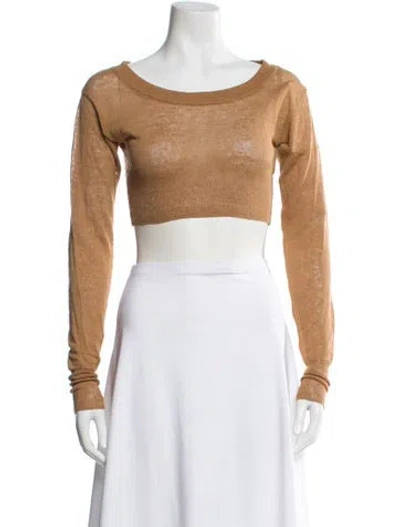 Pre-owned Aya Muse Linen Crew Neck Crop Top In Brown