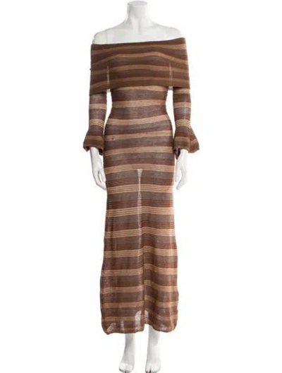 Pre-owned Aya Muse Linen Long Dress In Brown