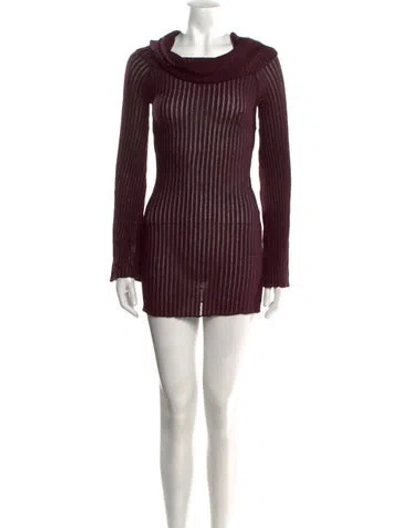 Pre-owned Aya Muse Linen Mini Dress In Burgundy