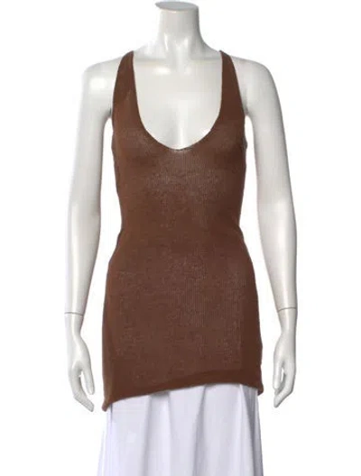 Pre-owned Aya Muse Linen V-neck Top In Brown