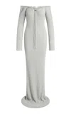 Aya Muse Loki Off-the-shoulder Knit Cotton Maxi Dress In Light Grey